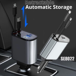 Retractable Car Charger, 4 in1 Fast Car Phone Charger